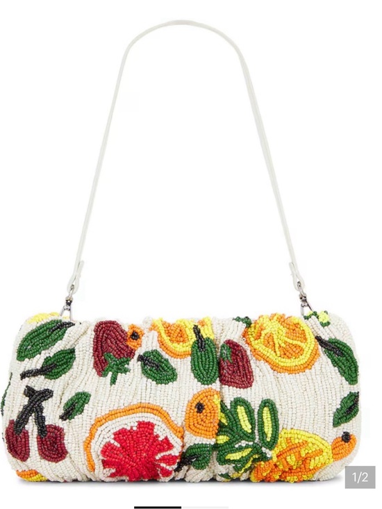 STAUD Handbags - STAUD White Beaded Fruit Embroidered Shoulder Bag